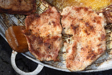 Grilled pork, well fried