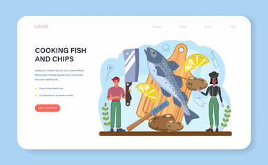 Fish and chips web banner or landing page. British deep-fried fish