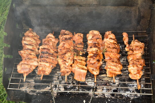 skewers on a barbecue , kebab,frigarui,
