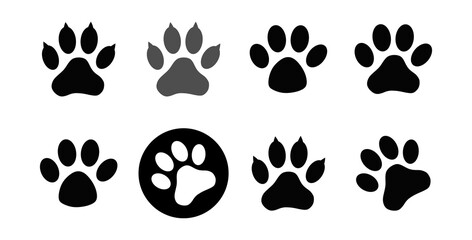 Dog and cat paw prints collection, paw icon set black icon	