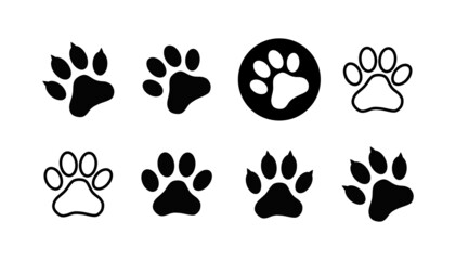Fototapeta na wymiar Dog and cat paw prints collection, paw icon set black icon 