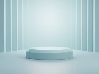 Podium mockup for product presentation, 3d rendering, light blue background