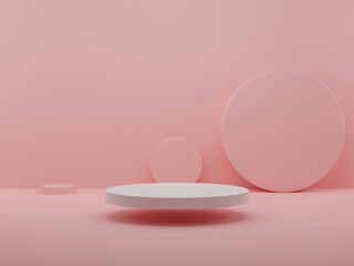 Podium mockup for product presentation, 3d rendering, pink background