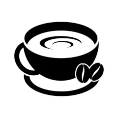 Vector coffee mug icon, simple logo with coffee beans