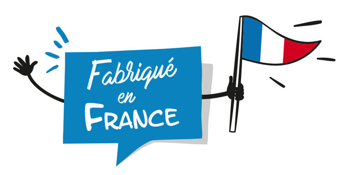 Étiquette fabriqué en France avec drapeau français, bleu, blanc, rouge