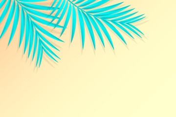 Fototapeta na wymiar Blue tropical palm tree branches on the yellow background. Summer vector design.