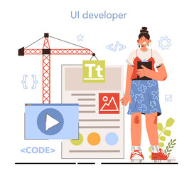 Diverse women in AI and STEM concept. Female UI developer. App interface