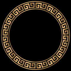 Abstract greek key border. Elegant gold circle frames patterns. Golden round greek frame. Vector Illustration.
