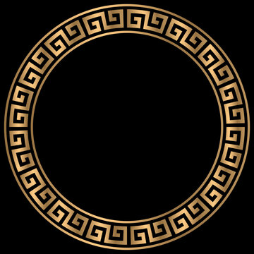 Abstract greek key border. Elegant gold circle frames patterns. Golden round greek frame. Vector Illustration.