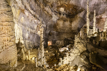Beautiful view of the Frasassi caves, Grotte di Frasassi, a huge karst cave system in Italy.