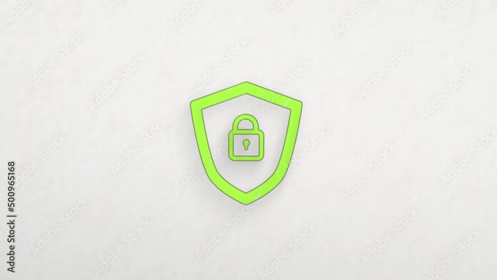 Poster Shield security with lock icon with color drawing effect. Doodle animation. 4K