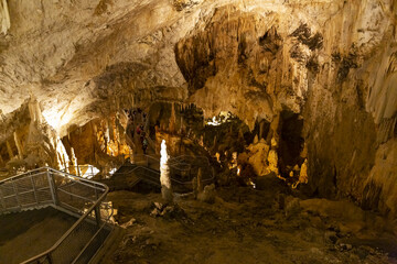 Beautiful view of the Frasassi caves, Grotte di Frasassi, a huge karst cave system in Italy.