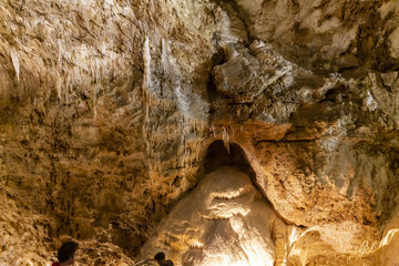 Beautiful view of the Frasassi caves, Grotte di Frasassi, a huge karst cave system in Italy.