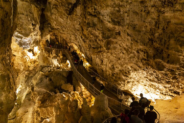 Beautiful view of the Frasassi caves, Grotte di Frasassi, a huge karst cave system in Italy.