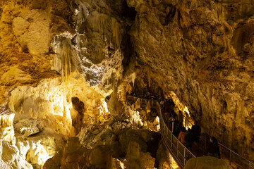 Beautiful view of the Frasassi caves, Grotte di Frasassi, a huge karst cave system in Italy.