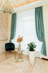 turquoise curtain fabric in the interior