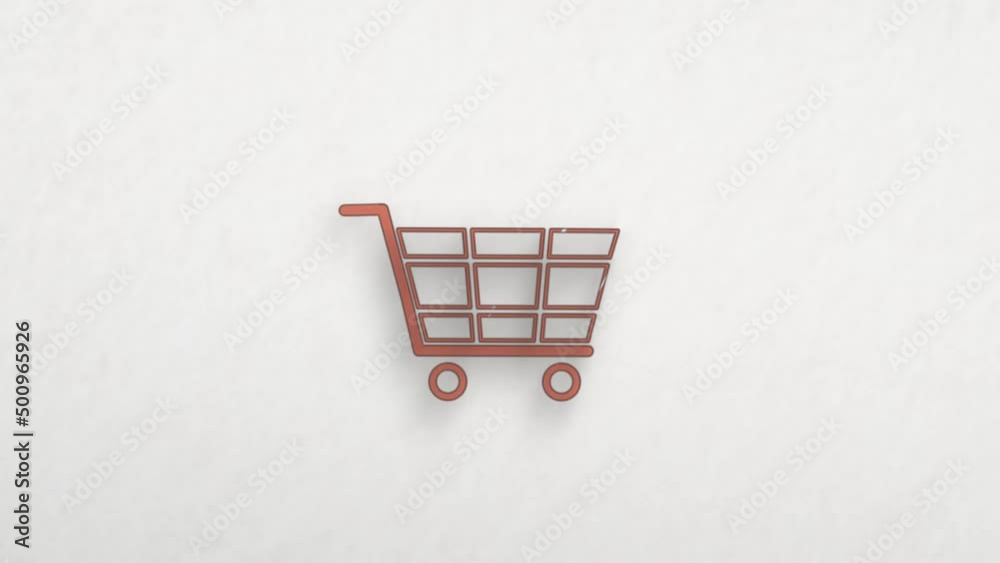 Poster shopping cart icon with color drawing effect. doodle animation. 4k