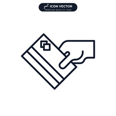 Hand holding a credit card icon symbol template for graphic and web design collection logo vector illustration