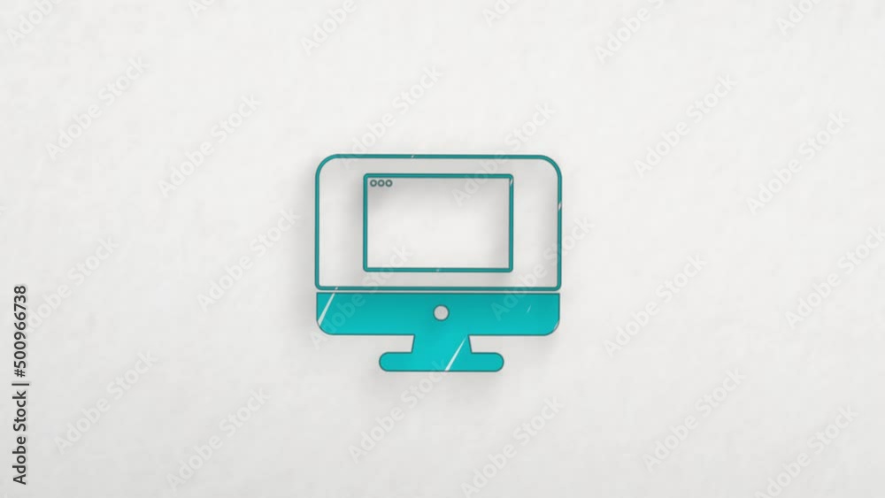 Poster Computer screen with browser window icon with color drawing effect. Doodle animation. 4K