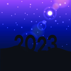 Silhouette Happy New year 2023 background of the Milky Way galaxy on a bright star dark sky tone.