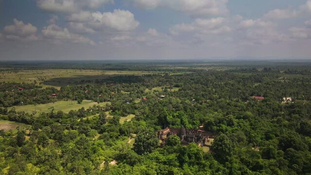 Angkor temple, Banteay Samre, Cambodia. aerial drone hyper lapse footage.