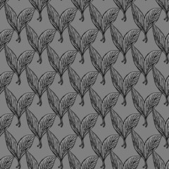 Seamless pattern engraved leaves. Vintage background of tea leaf in hand drawn style.