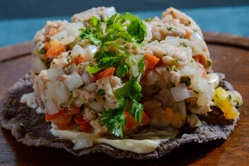 Fish Ceviche on Blue Corn Tostadas, Mexican Food
