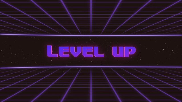 Level Up Title Animated Retro Futuristic 80s 90s Style. Animation squares and retro background