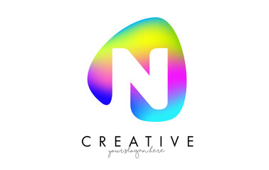 Colorful Rainbow N Letter Logo Design with Oval Shape.