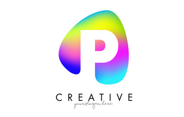 Colorful Rainbow P Letter Logo Design with Oval Shape.