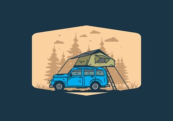 Camping on the roof of the car illustration