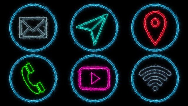 popular network icons animation in circle shape isolated on black background