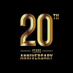 20th Anniversary logotype. Anniversary celebration template design with golden ring for booklet, leaflet, magazine, brochure poster, banner, web, invitation or greeting card. Vector illustrations.