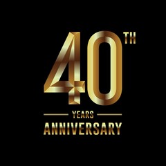 40th Anniversary logotype. Anniversary celebration template design with golden ring for booklet, leaflet, magazine, brochure poster, banner, web, invitation or greeting card. Vector illustrations.