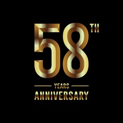58th Anniversary logotype. Anniversary celebration template design with golden ring for booklet, leaflet, magazine, brochure poster, banner, web, invitation or greeting card. Vector illustrations.