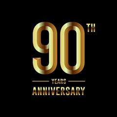 90th Anniversary logotype. Anniversary celebration template design with golden ring for booklet, leaflet, magazine, brochure poster, banner, web, invitation or greeting card. Vector illustrations.