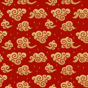 Chinese traditional oriental ornament background, clouds pattern seamless. Japanese, Chinese elements. Asian texture for printing on packaging, textiles, paper, fabric, washi paper for scrapbooking