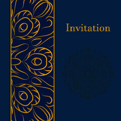 Elegant greeting card design. Vintage floral invitation card template. Luxury swirl greeting card