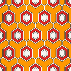 Contemporary honeycomb geometric pattern. Repeated hexagon ornament. Modern mosaic tiles background. Seamless surface abstract design. Geo wallpaper. Digital paper, textile print. Vector illustration