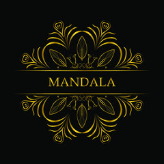 Golden mandala - badge, logo, icon. Vector illustration isolated on black background