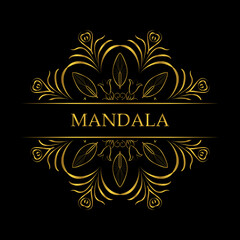 Golden mandala - badge, logo, icon. Vector illustration isolated on black background