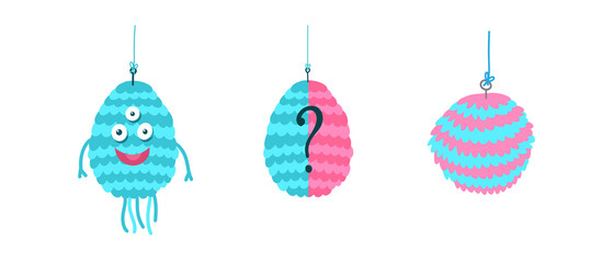 A set of pinatas for a gender party and a baby shower