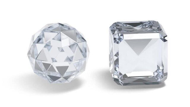 Blank diamond ball and cube mockup, looped rotation