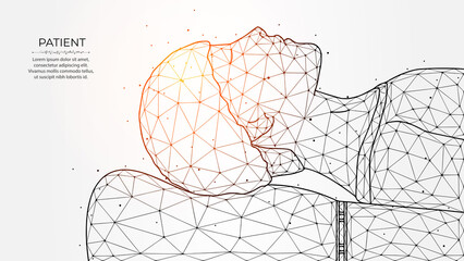 Abstract polygonal vector illustration of a patient lying on a couch. Medical banner, template or background.