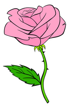 Pink rose icon. Flower cartoon vector illustration isolated on white background.
