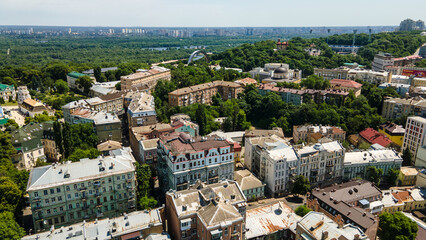 Fototapeta premium Kiev the capital of Ukraine from a bird's eye view shooting with a drone summer