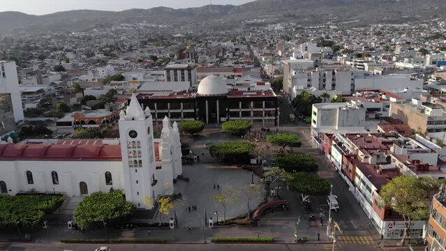 Aerial Drone Shot of San Marcos Cathedral - Tuxtla Gutierrez, Chiapas, Mexico