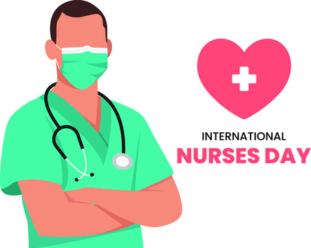 Male nurse wearing face mask. International nurses day. Flat vector illustration isolated. - Powered by Adobe