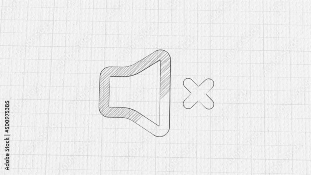 Poster speaker mute icon with color drawing effect. doodle animation. 4k