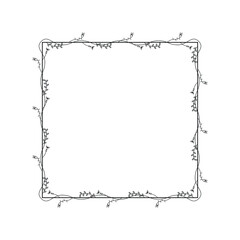 Abstract Black Simple Line Suqare With Leaf Leaves Frame Flowers Doodle Outline Element Vector Design Style Sketch Isolated Illustration For Wedding And Banner